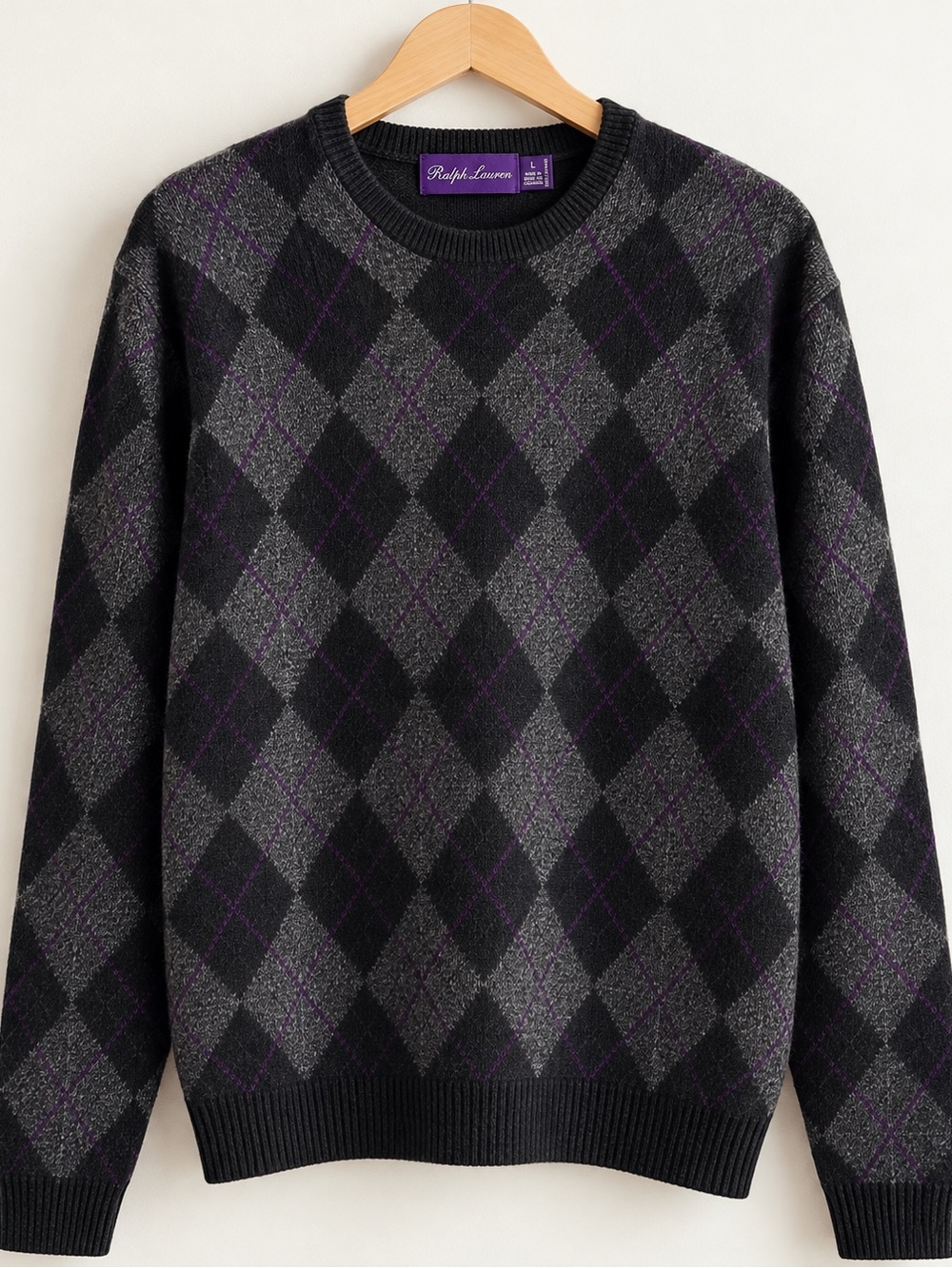 Ralph Lauren Purple Label 100% Cashmere Argyle Sweater Men’s L